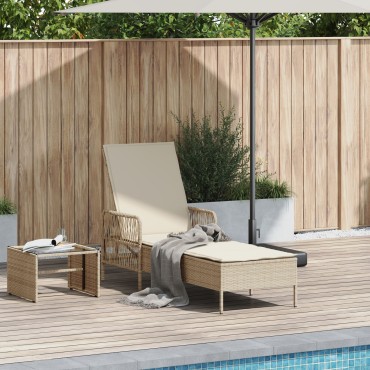 vidaXL Ξαπλώστρα Μπεζ και κρεμ Ρατάν PE 157x55x92cm Πτυσσόμενη 1 τεμ.