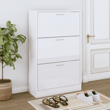 vidaXL Παπουτσοθήκη Γυαλιστερό Λευκό 63x24x103cm Επεξεργασμένο Ξύλο