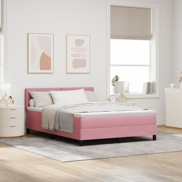 vidaXL Κρεβάτι με Στρώμα Ροζ 140x190 cm Βελούδο