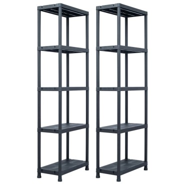 vidaXL Ραφιέρες 2 τεμ. Μαύρες 125 κ. 60 x 30 x 180 εκ. Πλαστικές