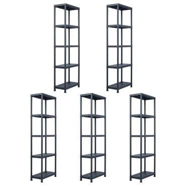 vidaXL Ραφιέρες 5 τεμ. Μαύρες 125 κ. 60 x 30 x 180 εκ. Πλαστικές