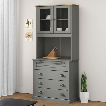 vidaXL Βιτρίνα VIGO Γκρι 80x40x176cm από Μασίφ Ξύλο Πεύκου 1 τεμ.
