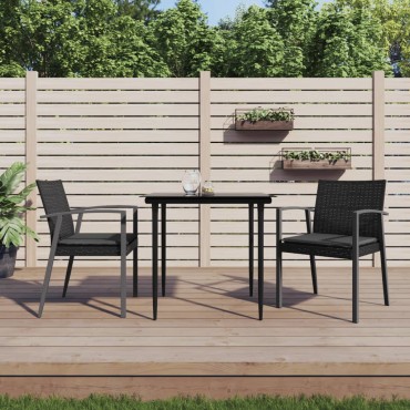 vidaXL Καρέκλες Κήπου 2 τεμ. Μαύρο 56,5x57x83cm Συνθ. Ρατάν&Μαξιλάρια