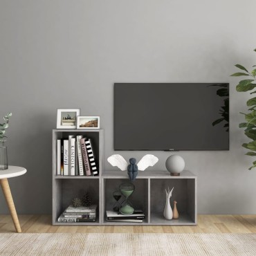 vidaXL Έπιπλα Τηλεόρασης 2 τεμ. Γκρι Σκυρ. 72x35x36,5cm Επεξ. Ξύλο
