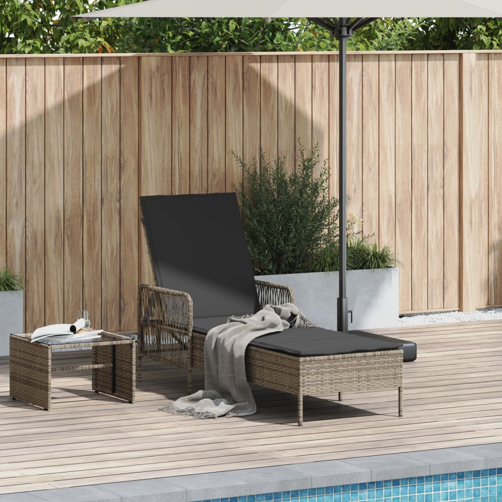 vidaXL Ξαπλώστρα Γκρι και σκούρο γκρι Ρατάν PE 157x55x92cm 1 τεμ.