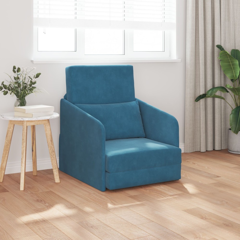 vidaXL Καναπές Κρεβάτι 2 σε 1 Μπλε 65x80x83cm Βελούδιο 1 τεμ. Γωνιακός