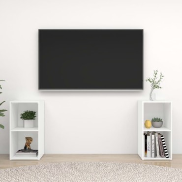 vidaXL Έπιπλα Τηλεόρασης 2 τεμ. Λευκά 72x35x36,5cm Επεξ. Ξύλο