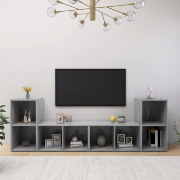 vidaXL Έπιπλα Τηλεόρασης 4 τεμ. Γκρι Σκυρ. 72x35x36,5cm Επεξ. Ξύλο