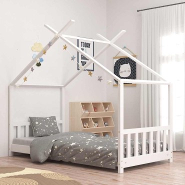 vidaXL Πλαίσιο Κρεβατιού Παιδικό Λευκό 80x160cm Μασίφ Ξύλο Πεύκου 1 τεμ. - Μονό