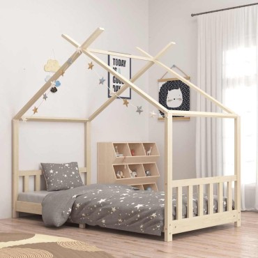 vidaXL Πλαίσιο Κρεβατιού Παιδικό 90x200cm από Μασίφ Ξύλο Πεύκου 1 τεμ. - Μονό