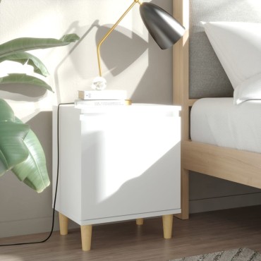 vidaXL Κομοδίνo Λευκό 40x30x50cm με Μασίφ Ξύλινα Πόδια 1 τεμ.