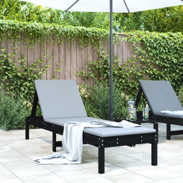 vidaXL Ξαπλώστρα Μαύρη 199,5x60x74cm από Μασίφ Ξύλο Πεύκου 1 τεμ.