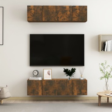 vidaXL Έπιπλα Τηλεόρασης Τοίχου 4 τεμ. Καπν. Δρυς 60x30x30cm Επ. Ξύλο
