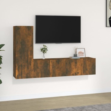 vidaXL Σετ Επίπλων Τηλεόρασης 3 Τεμαχίων Καπνιστή δρυς Επεξ. Ξύλο