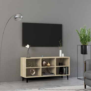 vidaXL Έπιπλο Τηλεόρασης Καπνιστή Δρυς 103,5x30x50cm Μεταλλικά Πόδια