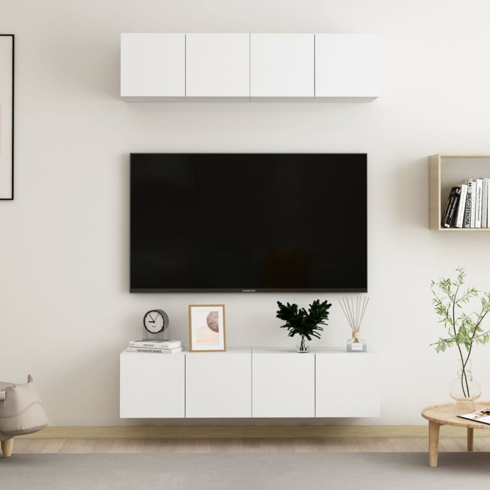 vidaXL Έπιπλα Τηλεόρασης 4 τεμ. Λευκά 60x30x30cm από Επεξ. Ξύλο