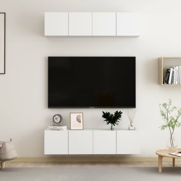 vidaXL Έπιπλα Τηλεόρασης 4 τεμ. Λευκά 60x30x30cm από Επεξ. Ξύλο
