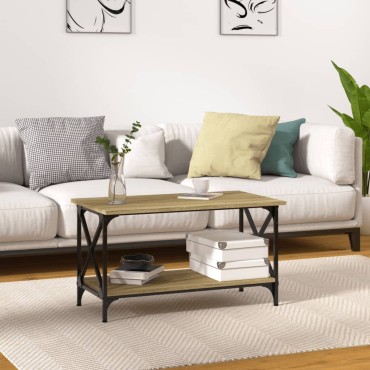 vidaXL Τραπεζάκι Σαλονιού Sonoma Δρυς 80x45x45cm Επεξ. Ξύλο + Σίδηρος 1 τεμ.
