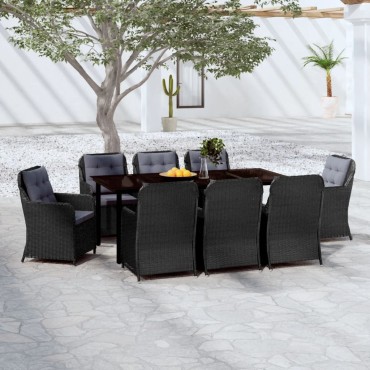 vidaXL Σετ Τραπεζαρίας Κήπου 9 τεμ. Μαύρο 64x65x90cm