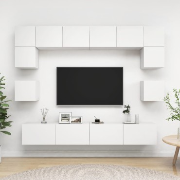 vidaXL Σετ Επίπλων Τηλεόρασης 8 Τεμαχίων Λευκό από Επεξεργασμένο Ξύλο
