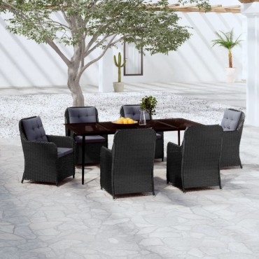 vidaXL Σετ Τραπεζαρίας Κήπου 7 τεμ. Μαύρο 64x65x90cm