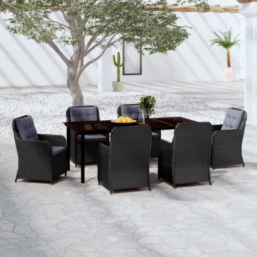 vidaXL Σετ Τραπεζαρίας Κήπου 7 τεμ. Μαύρο 64x65x90cm