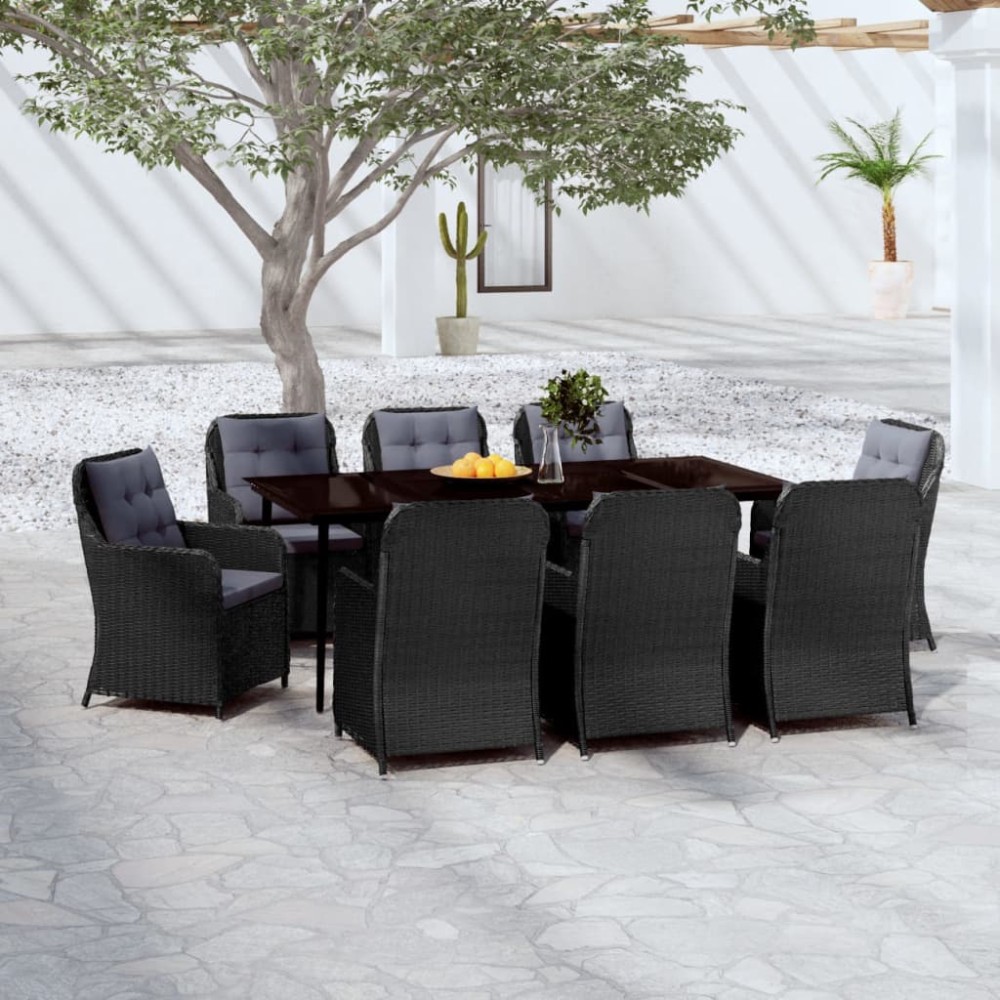 vidaXL Σετ Τραπεζαρίας Κήπου 9 τεμ. Μαύρο 64x65x90cm