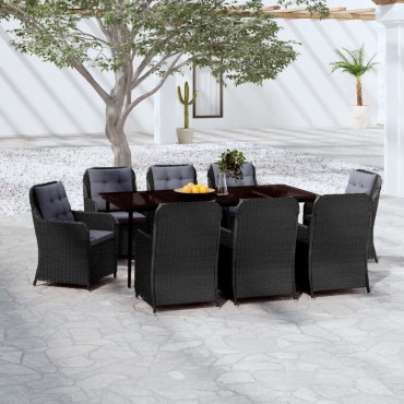 vidaXL Σετ Τραπεζαρίας Κήπου 9 τεμ. Μαύρο 64x65x90cm