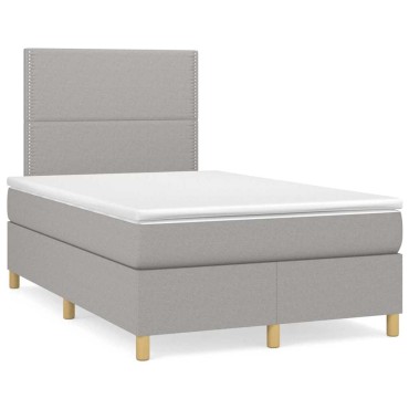 vidaXL Κρεβάτι Boxspring με Στρώμα & LED Αν.Γκρι 120x190εκ. Υφασμάτινο