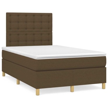 vidaXL Κρεβάτι Boxspring με Στρώμα Σκούρο Καφέ 120x190 εκ Υφασμάτινο