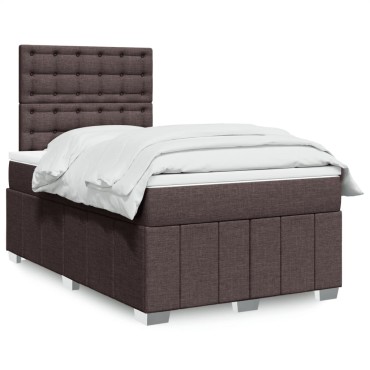 vidaXL Κρεβάτι Boxspring με Στρώμα Σκούρο Καφέ 120x190 εκ Υφασμάτινο