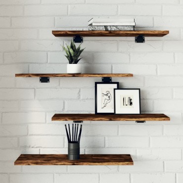 vidaXL Ράφια Τοίχου 4 τεμ. Καπνιστή Δρυς 60x20x1,5cm Επεξεργ. Ξύλο