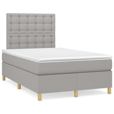 vidaXL Κρεβάτι Boxspring με Στρώμα & LED Αν.Γκρι 120x190εκ. Υφασμάτινο