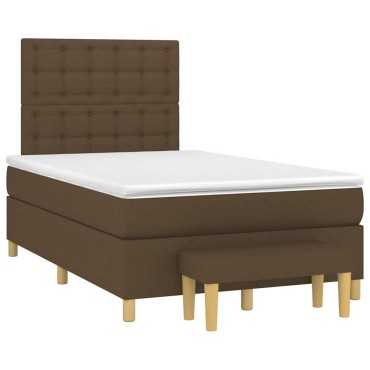 vidaXL Κρεβάτι Boxspring με Στρώμα Σκούρο Καφέ 120x190 εκ Υφασμάτινο