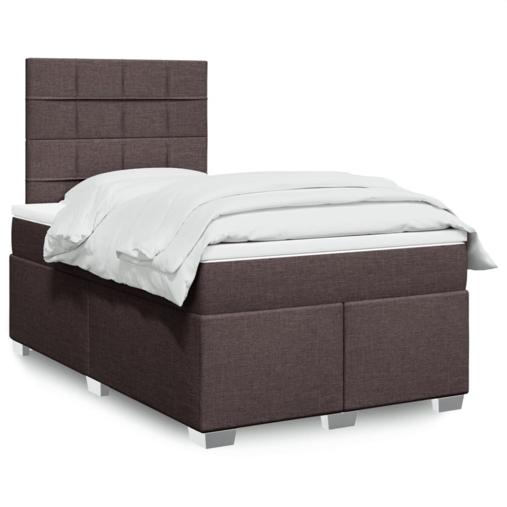 vidaXL Κρεβάτι Boxspring με Στρώμα Σκούρο Καφέ 120x190 εκ Υφασμάτινο