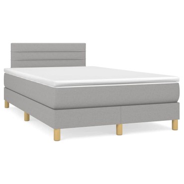 vidaXL Κρεβάτι Boxspring με Στρώμα & LED Αν.Γκρι 120x190εκ. Υφασμάτινο