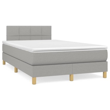 vidaXL Κρεβάτι Boxspring με Στρώμα & LED Αν.Γκρι 120x190εκ. Υφασμάτινο
