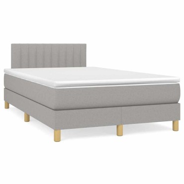 vidaXL Κρεβάτι Boxspring με Στρώμα & LED Αν.Γκρι 120x190εκ. Υφασμάτινο