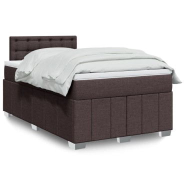 vidaXL Κρεβάτι Boxspring με Στρώμα Σκούρο Καφέ 120x190 εκ Υφασμάτινο