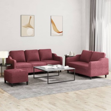 vidaXL Πολυθρόνες Σετ 3 τεμ. Μπορντό από Ύφασμα με Μαξιλάρια 138x77x80cm  Διθέσιος Τριθέσιος