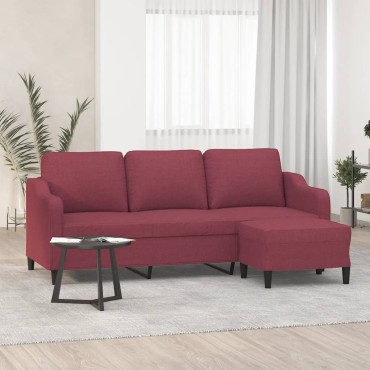 vidaXL Καναπές Τριθέσιος Μπορντό Υφασμάτινος με Υποπόδιο 198x77x80cm 1 τεμ.