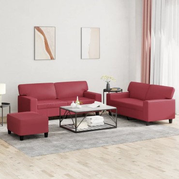 vidaXL Καναπές 3 τεμ. σετ κόκκινο κρασί Faux δέρμα 154x77x80cm  Διθέσιος