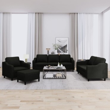 vidaXL Πολυθρόνες Σετ 4 τεμ. Μαύρες από Ύφασμα με Μαξιλάρια 78x77x80cm  Διθέσιος Τριθέσιος