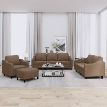 vidaXL Πολυθρόνες Σετ 4 τεμ. Καφέ από Ύφασμα με Μαξιλάρια 78x77x80cm  Διθέσιος Τριθέσιος
