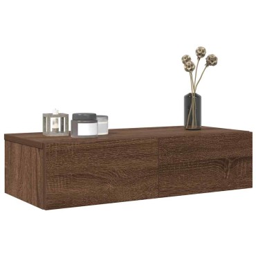 vidaXL Ράφι τοίχου με συρτάρια καφέ δρυς 60x26,5x15cm Ξύλο μηχανής 1 τεμ.