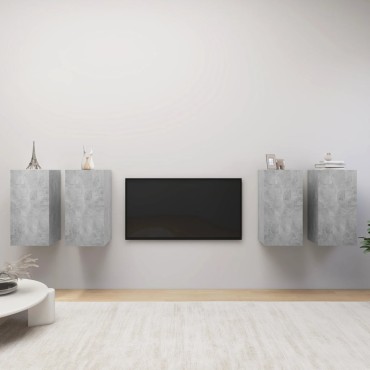 vidaXL Έπιπλα Τηλεόρασης 4 τεμ. Γκρι Σκυρ. 30,5x30x60cm Μοριοσανίδα