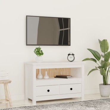 vidaXL Έπιπλο Τηλεόρασης Λευκό 79x35x52cm από Μασίφ Ξύλο Πεύκου