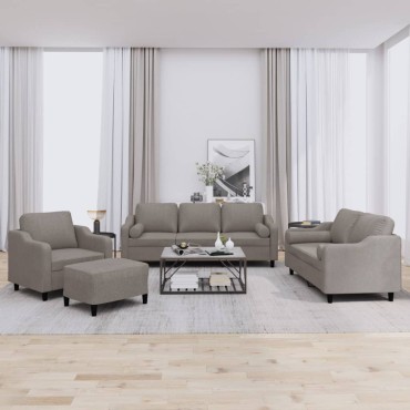 vidaXL Σετ Σαλονιού 4 τεμ. Taupe από Ύφασμα με Μαξιλάρια 78x77x80cm  Διθέσιος Τριθέσιος