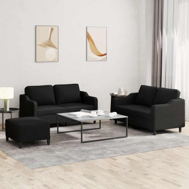vidaXL Πολυθρόνες Σετ 3 τεμ. Μαύρες από Ύφασμα με Μαξιλάρια 138x77x80cm  Διθέσιος