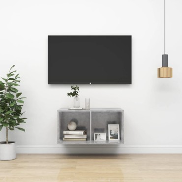 vidaXL Έπιπλο Τηλεόρασης Κρεμαστό Γκρι Σκυροδ. 37x37x72cm Επεξ. Ξύλο